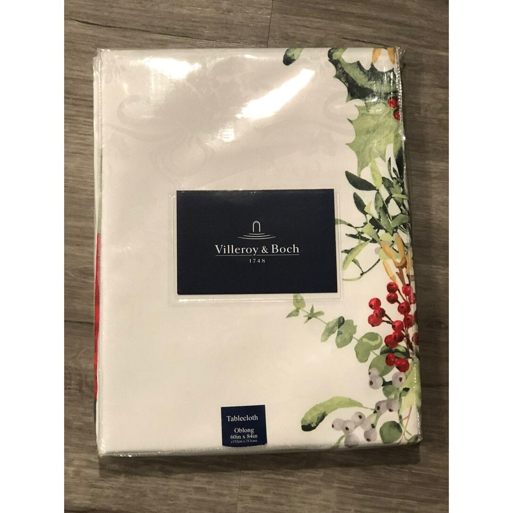 Villeroy & Boch Vintage Holly White Christmas Holiday 60 x 84 Tablecloth NEW